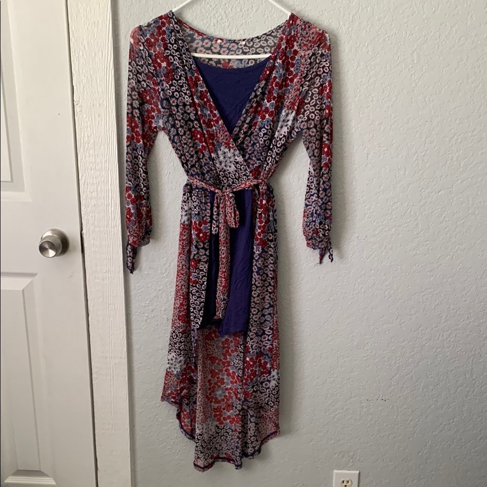 Floral Girls Romper with Red and Blue Accents